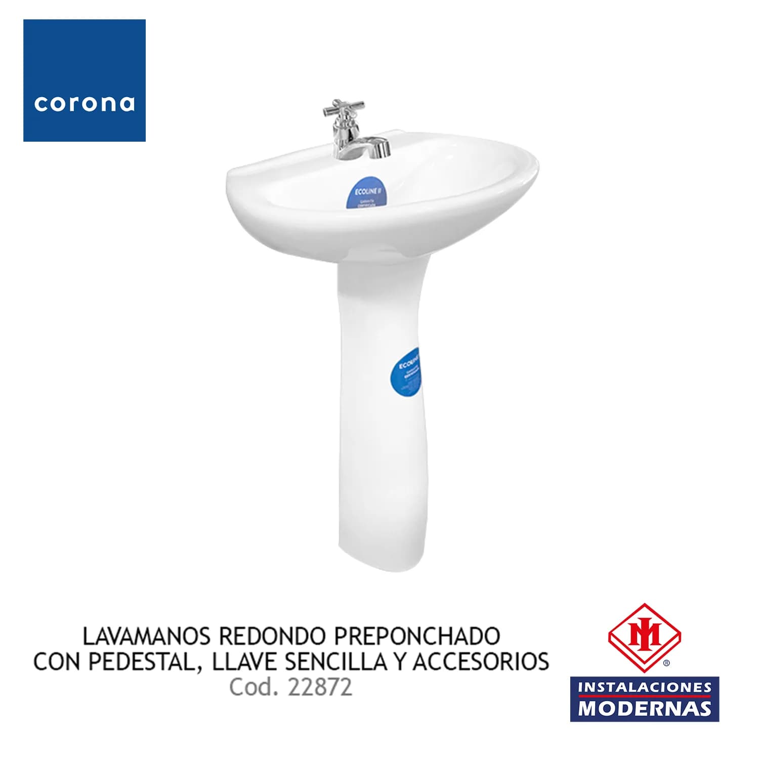 Lavamanos. Ecoline Red. Prepon. C/Ped. Llave Sen. y Accs. Bl. INCE