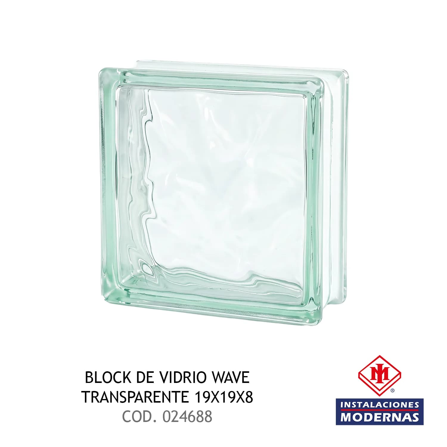 BLOCK DE VIDRIO WAVE TRANSPARENTE 19X19X8