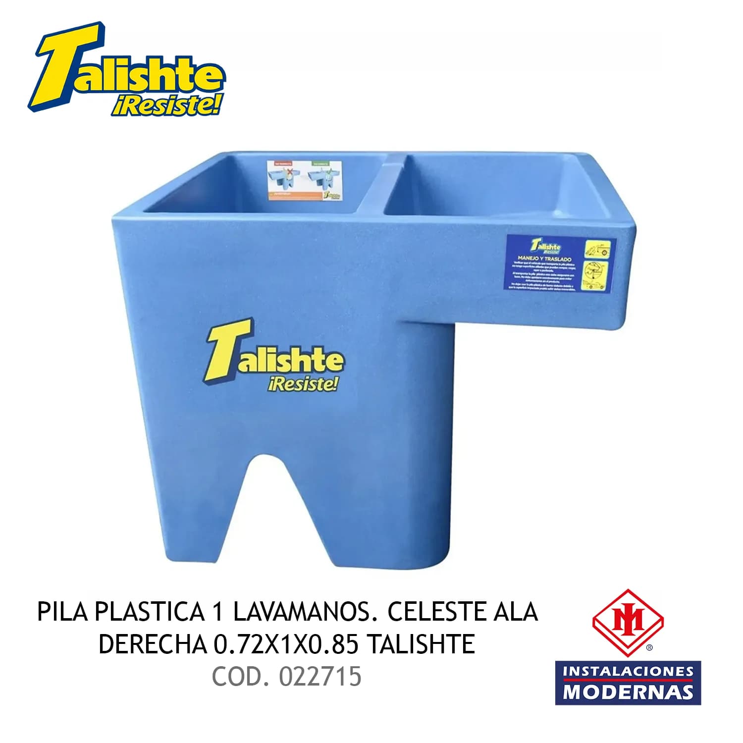 Pila Plastica 1 Lavamanos. Celeste Ala Derecha 0.72x1x0.85 Talishte