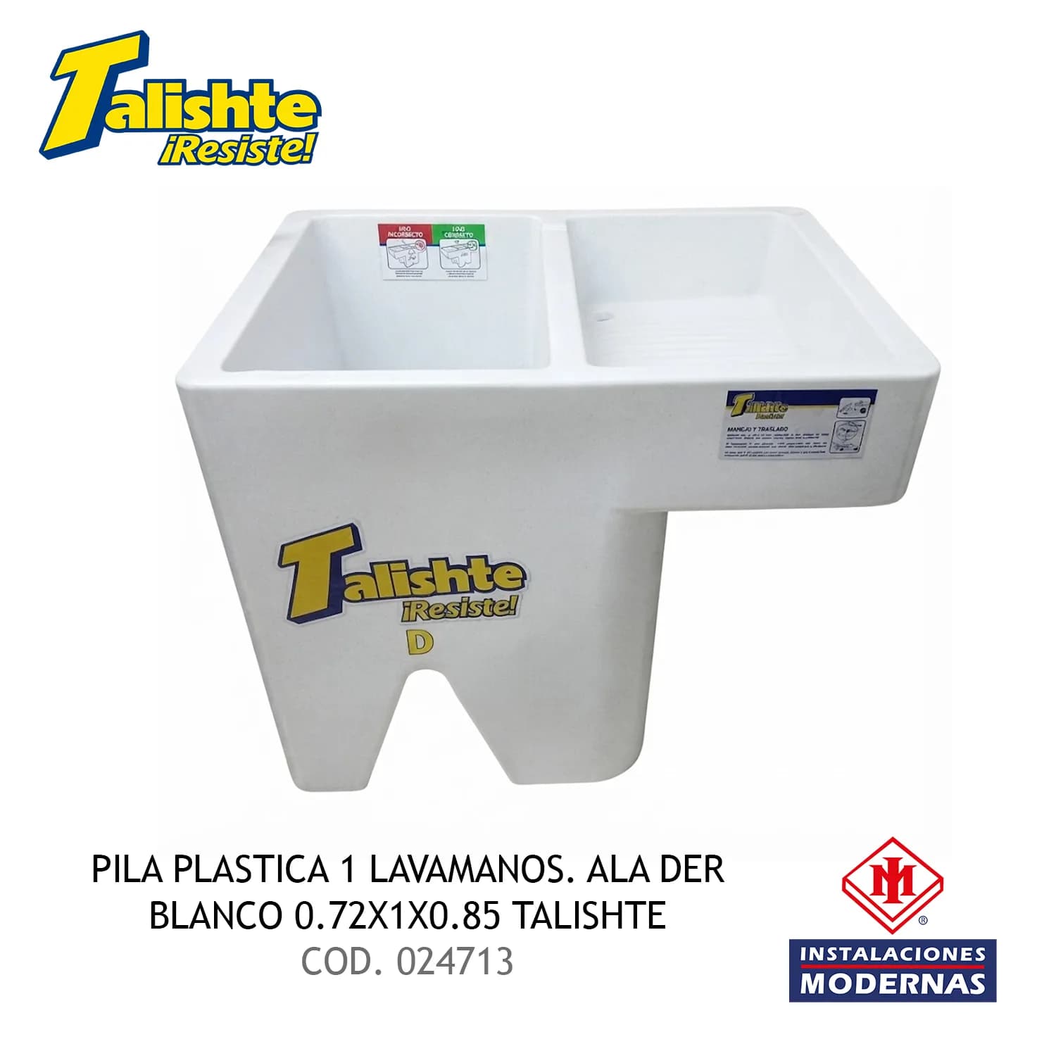 Pila Plastica 1 Lavamanos. Ala Der Blanco 0.72x1x0.85 Talishte