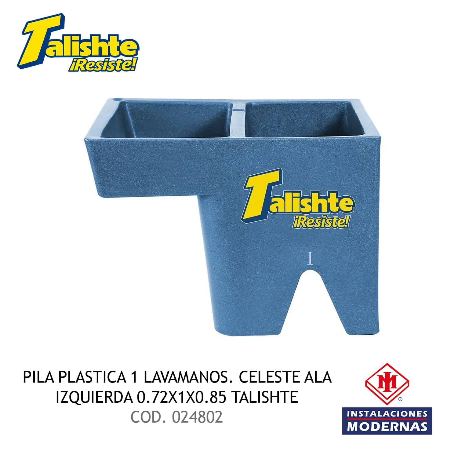 Pila Plastica 1 Lavamanos. Celeste ala Izquierda 0.72x1x0.85 Talishte