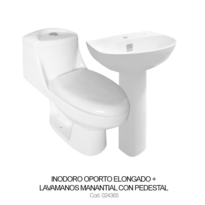 JGO INODORO. OPORTO ELONG. + Lavamanos. MANANTIAL C/PED BL  S/LOZA