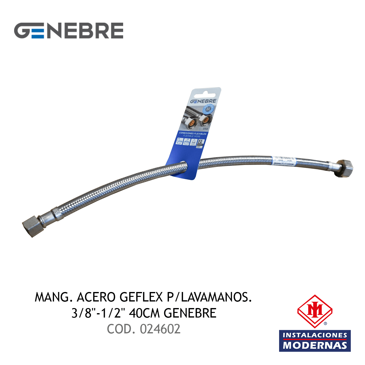 MANG. ACERO GEFLEX P/Lavamanos. 3/8"-1/2" 40CM GENEBRE