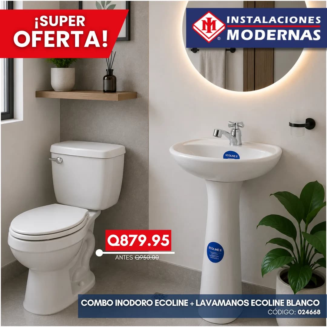COMBO INODORO ECOLINE BL Lavamanos ECOLINE C/PED Y LLAVE SENCILLA INCESA