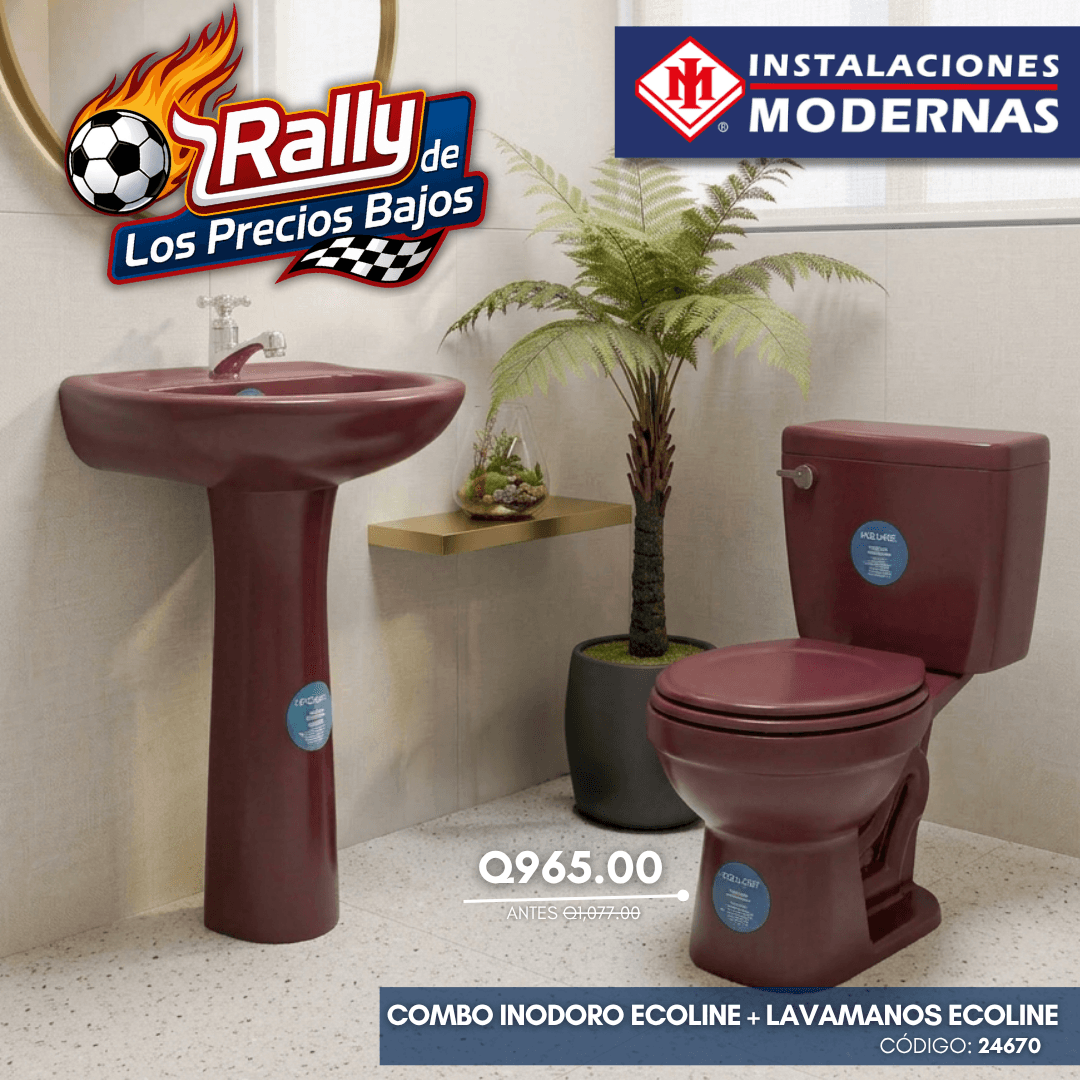 COMBO INODORO ECOLINE VINO TINTO Lavamanos ECOLINE C/PED Y LLAVE SENCILLA INCESA