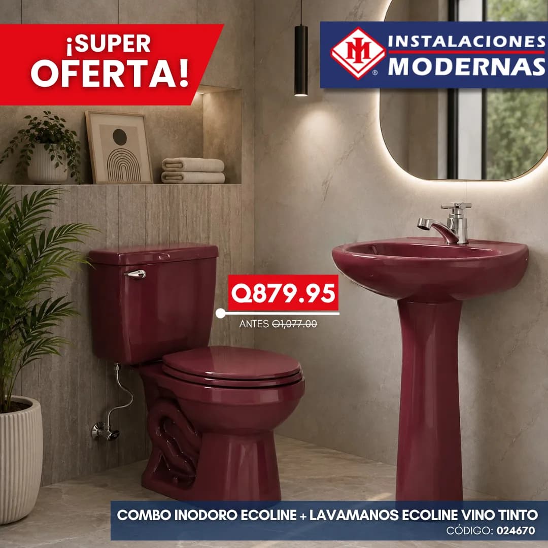 COMBO INODORO ECOLINE VINO TINTO Lavamanos ECOLINE C/PED Y LLAVE SENCILLA INCESA