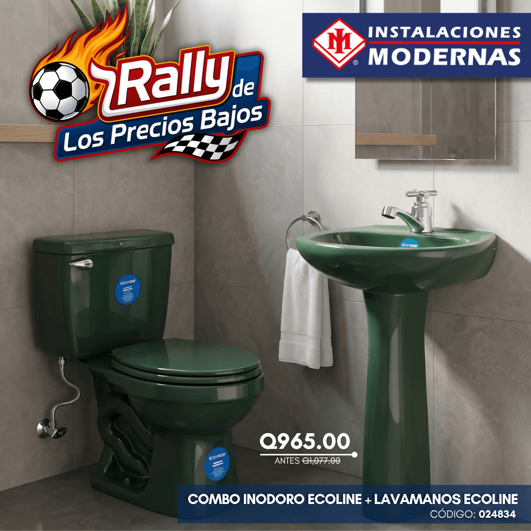 COMBO INODORO ECOLINE VERDE Lavamanos ECOLINE C/PED Y LLAVE SENCILLA IN