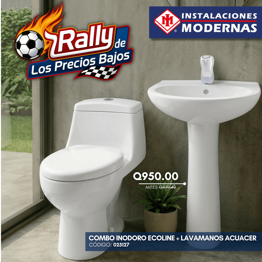 COMBO INODORO. 1P ECOLINE 4.8 ELONG. BL SLOW CLOSE +Lavamanos. ACUACER BL C/PED C/ACC
