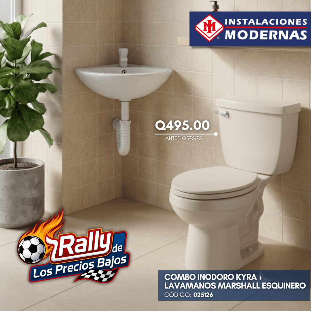COMBO INODORO KYRA RED BL +Lavamanos MARSHALL ESQUINERO BL C/LLAVE Y ACCES 216 NIAGARA