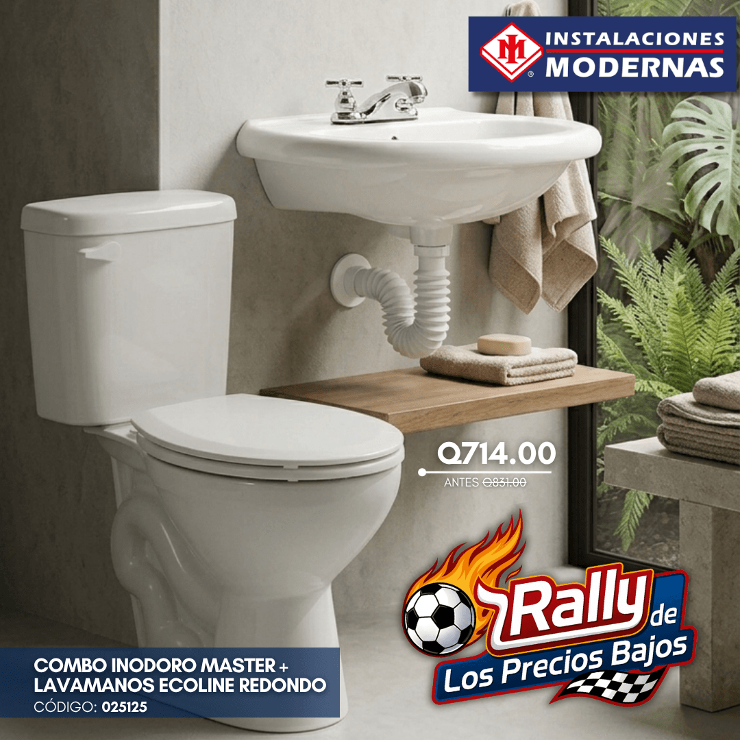 COMBO INODORO MASTER BL + Lavamanos ECOLINE REDONDO 4" PREPON C/MEZC. BL INCESA